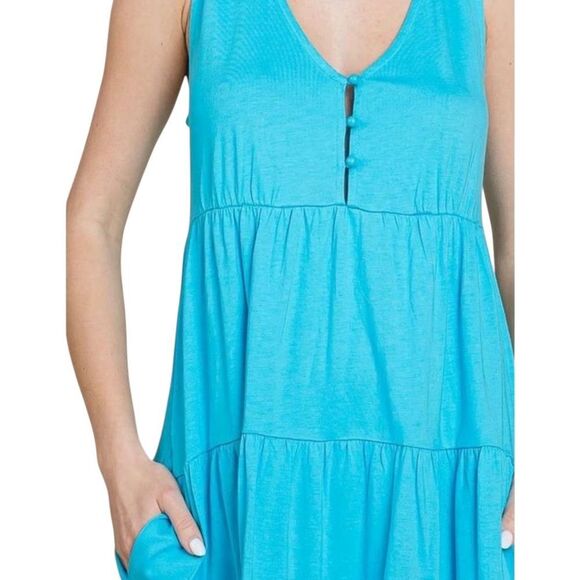 Culture Code ~ NEW Women's Tiered Button Front Racerback Midi Dress Blue ~ 1X - Picture 5 of 7